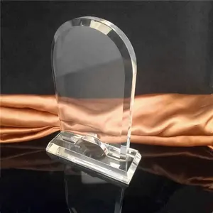 Promoción al por mayor óptica clara arco blanco escudo premios de cristal trofeo de cristal con Base de recompensas