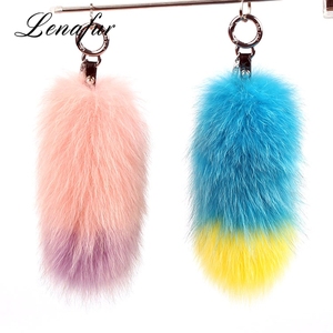 Nuevo POM bolas llaveros bolsa encantos accesorios colorido real piel <span class=keywords><strong>de</strong></span> zorro llavero - Product Image 3