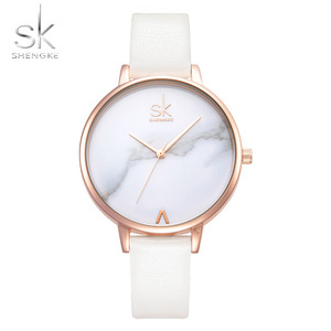 Shengke Top Brand Fashion Dames Horloges Lederen Vrouwelijke Quartz Horloge Vrouwen Dunne Toevallige Band Horloge Reloj Mujer Marmer Wijzerplaat SK