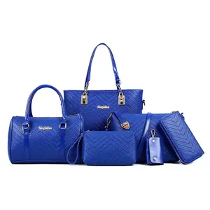 फैक्टरी मूल्य पु चमड़े उच्च गुणवत्ता उभरा प्रभाव शॉपिंग महिलाओं के बैग 6pcs हैंडबैग सेट