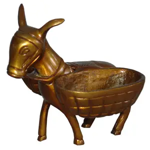 Donkey Với Giỏ Đồng Thau Kim Loại Handmade Trang Trí Bàn Quà Tặng Trang Trí