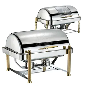 Stainless Steel Chafing Dish 6 Quart Round Chafer Roll Top Chafer for Catering Buffet Warmer Set with Pans and Fuel Holders