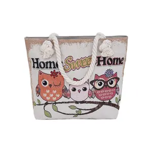 Large capacity Leisure Owl Pattern Canvas women's tote Handbag beach bag