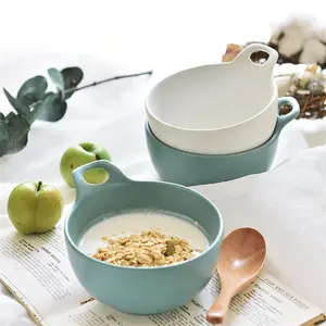 1Set Cute Noodles Bowl with Lid Handle Dinnerware Wheat Straw