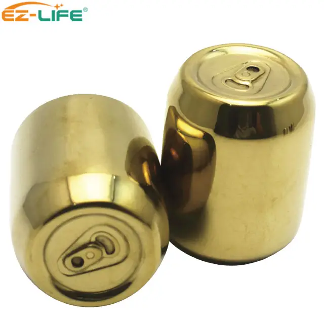 New product ideas 2021 bar accessories Wholesale Gold Stainless Steel Ring-Pull Can Whiskey stone reused Ice Cube beer cooler