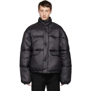 Homens OEM acolchoado nylon jaqueta preta stand up colarinho preto acolchoado puffer casaco jaqueta