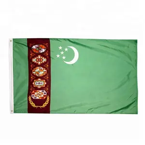 Custom 100% Polyester Berkualitas Baik Turkmenistan 90*150Cm Bendera