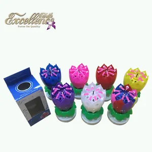 Lotus 8 little mini vela arte flor de fábrica, rotação colorida com música, aniversário glim, vela fogos de artifício para festa