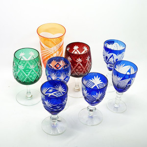 Bohemian Gelas Anggur Lapisan Merah Perunggu Czech, Stemware Gelas Potongan Tangan - Product Image 2