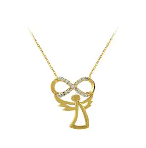 14K Solid Gold Nieuwste Originele Infinity Angel Charm Hanger Ketting 14K Real Gold Choker Minimalistische Ketting Rose Goud sieraden