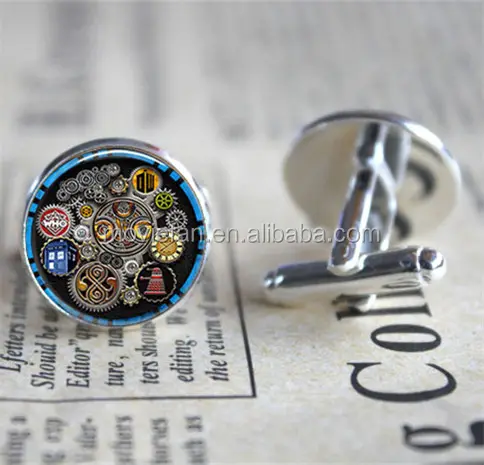 Steampunk Dr Who Resin poured Cufflinks Cuff links Gift for Him Round Glass Cuff