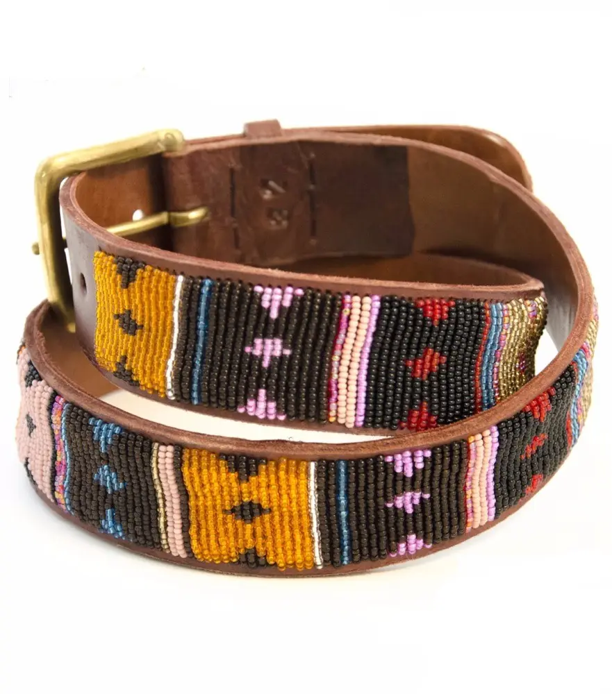 Hot Sale Classic Handmade Genuine Leather Kenyan Custom Beaded Belts