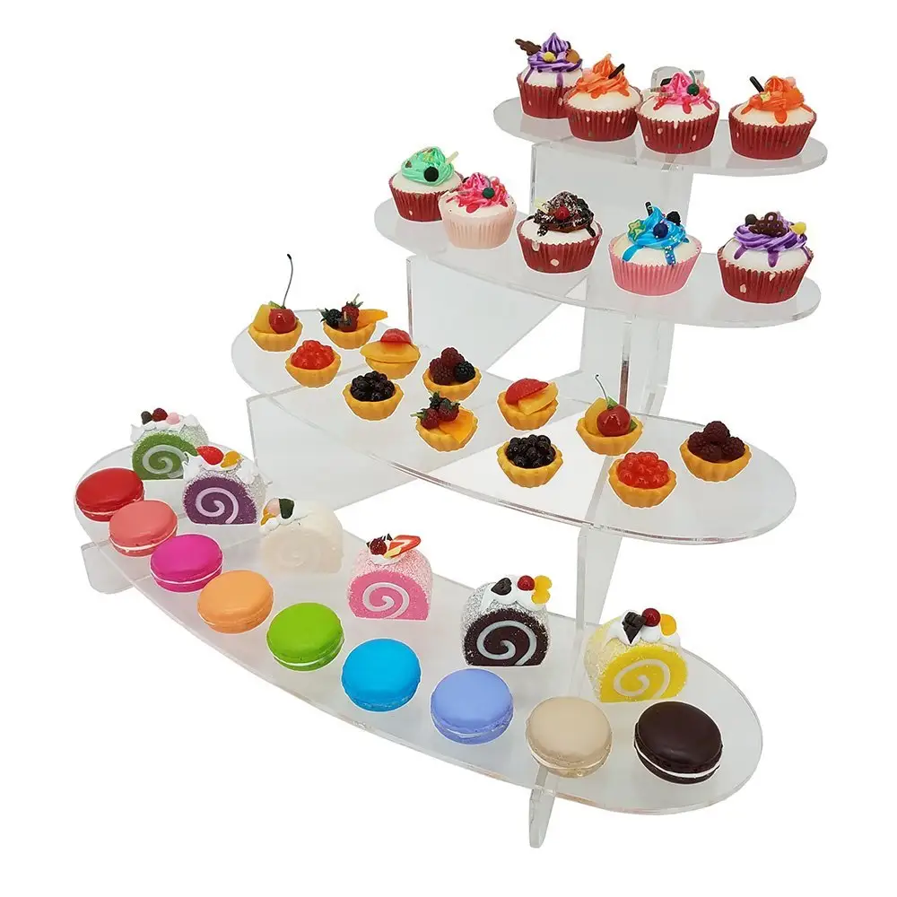 Atacado Personalizado Acrílico Transparente Cupcake Stand Display Stand 4 Passos Riser De Buffet Buffet de Sobremesas