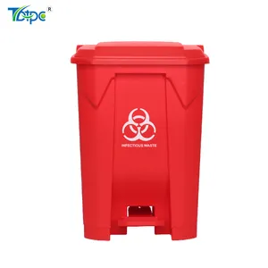 Пластиковые педальные красные корзины для отходов биологической опасности, 30 л, 50 л, 80 л, 100 л