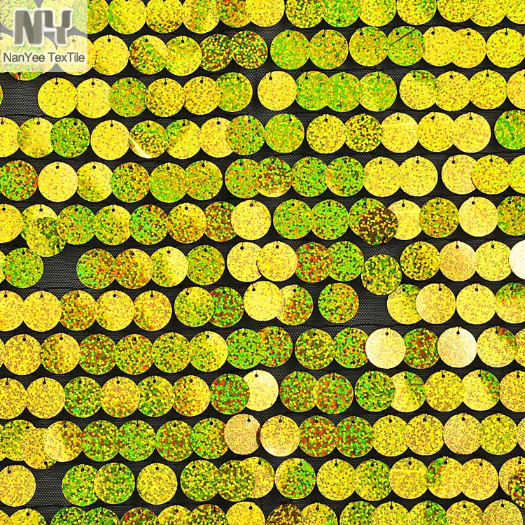 Nanyee Tessuto 18mm Oro Ologramma Paillettes Tessuto Del Ricamo di Vendita Dal Cantiere
