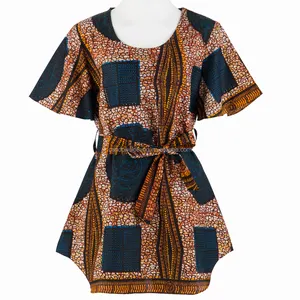 Casual Kimono Vrouwen Blouses Afrikaanse Wax Stof Blusa Shirt Met Riem