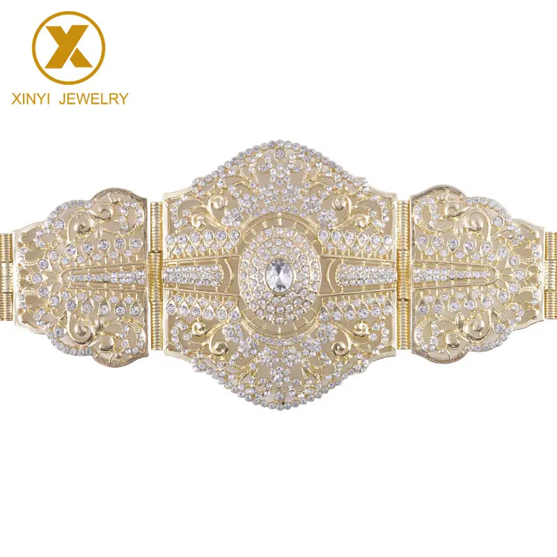 Fashion aristocrat cut-out long sleeve ladies wedding dress metal belt colored rhinestone party wedding jewelry decoration belt