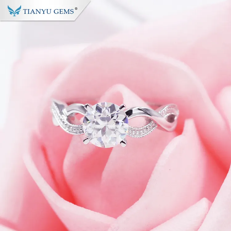 Tianyu Gems wide band 1ct moissanite single stone setting white gold ring moissanite wedding ring for women