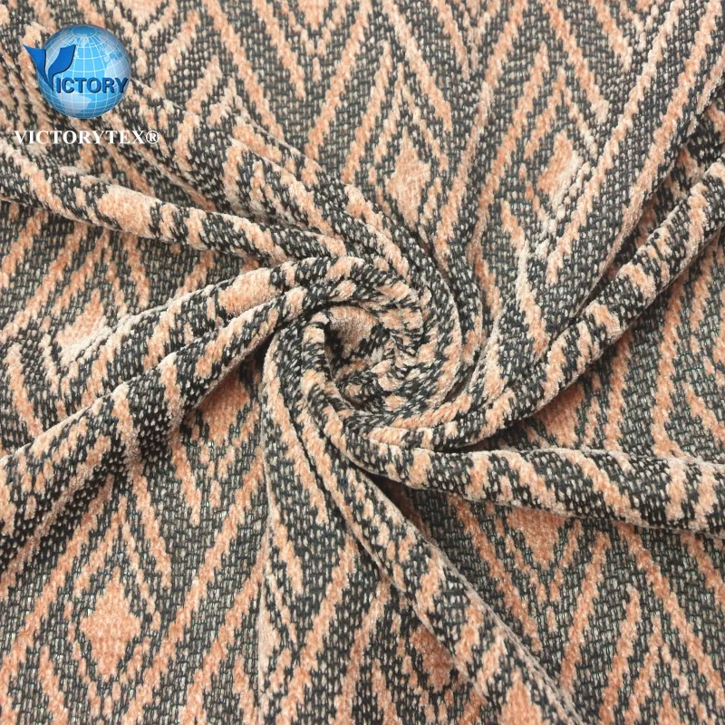 High Quality Knit Yarn Dyed Jacquard Half Velvet Microfiber Polyester Chenille Fabric for Sofa Slippers Clothes Cushion Covers
