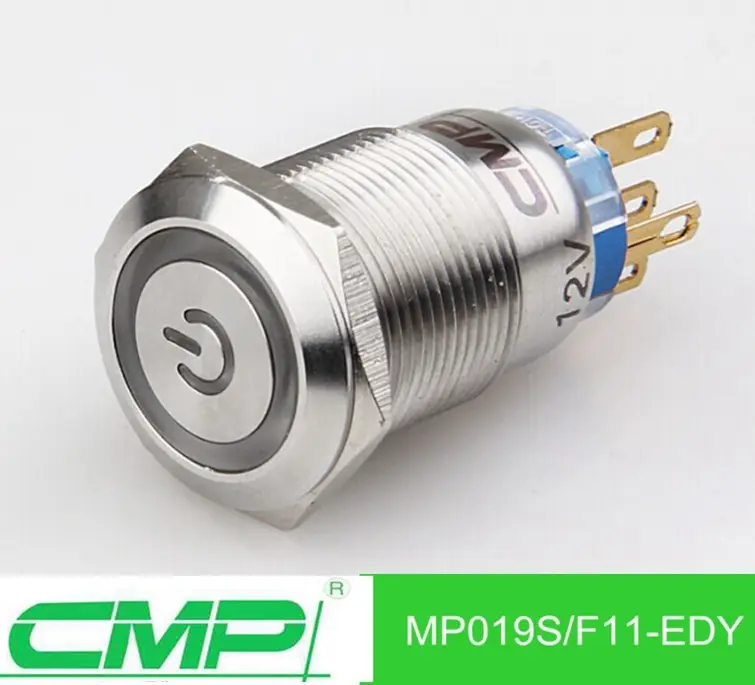 सीएमपी MP019 (19mm) 12 v एलईडी बर्बर प्रतिरोधी स्टेनलेस स्टील latching निविड़ अंधकार पुश बटन स्विच शीर्ष गुणवत्ता