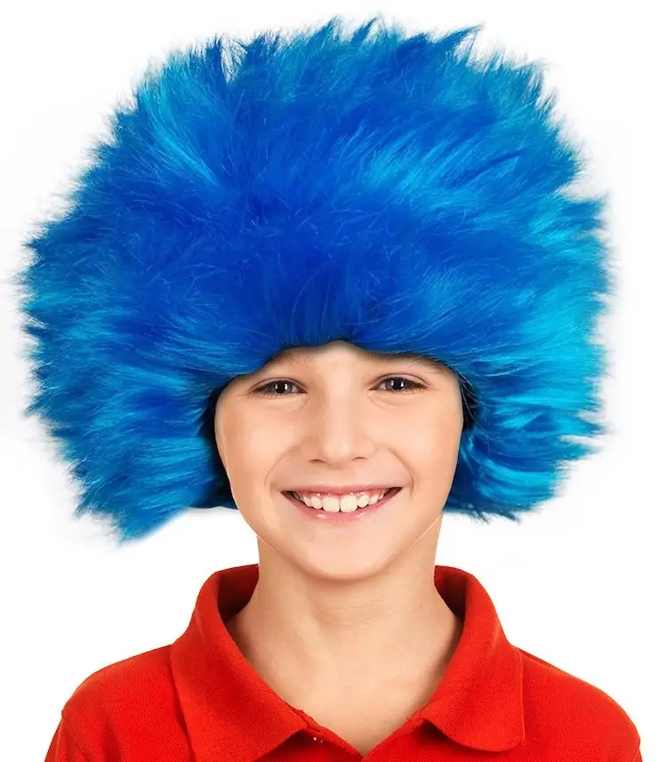 Забавный синтетический синий прямой парик