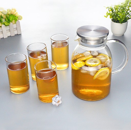 Glass Water Jug With Steel Lid Glass Carafe Beverage Glassware Glass Water Carafe