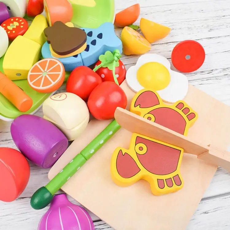 Children Play Wooden Barrel Vegetable Fruit Magnetic Mini Cutting Kitchen Food Toys