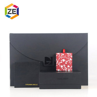 Boîtes à bijoux noires en carton à couvercle rabattable de haute qualité personnalisées en gros Zhaoen avec fermeture magnétique