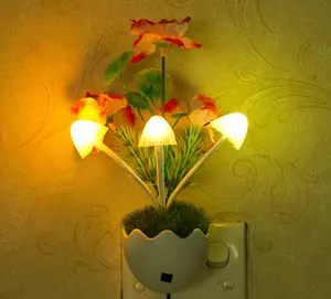 美国浪漫发光二极管夜灯传感器插入式壁灯家用照明蘑菇真菌七彩灯