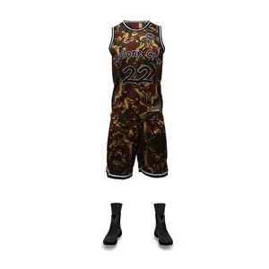 Healong Customized Collar Sublimated Camo Basketball Jerseys Sublimation Basketball Uniform Design