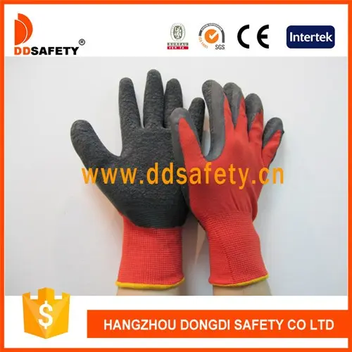 Ddsafety DNL111 noir Latex froissée occidental travail de sécurité gants pas cher gros rouge Nylon avec noir gants en Latex