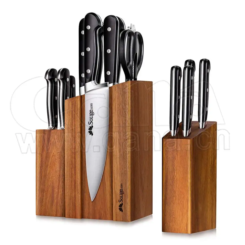 QANA מפעל סיטונאי OEM דמשק סכין מטבח שף סכיני עם עץ בלוק 14C28N פלדה דיג קצבים בשר סכין סט
