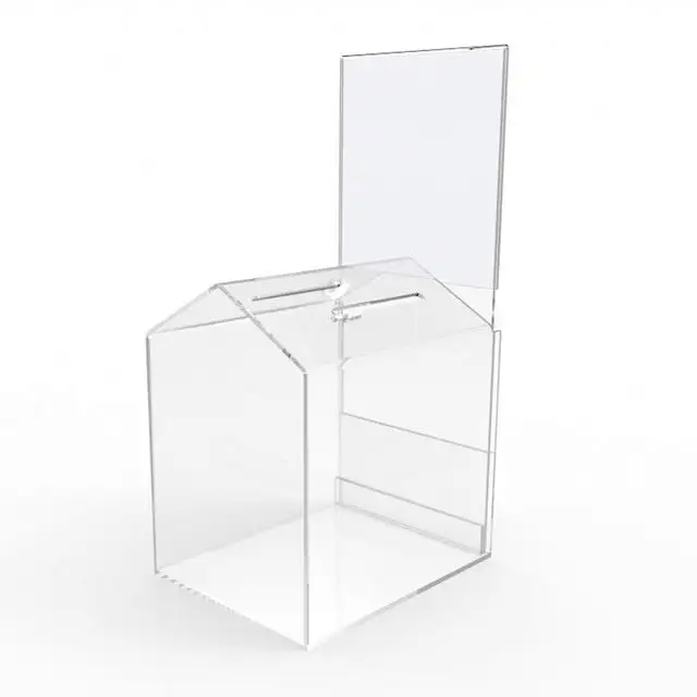 JLB-034 Clear Plastic Collection Box Com Lock Perspex Doação Caixa Com 2 Chaves PMMA Contribuição Caixa