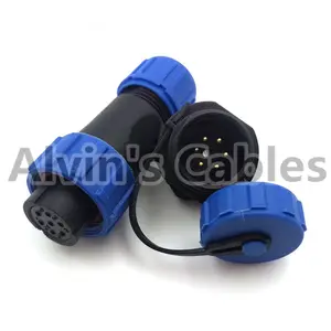 SP13 2 3 4 5 6 7 9 pin waterproof connector plug(female) and socket(Male), LED Power wire connector IP68