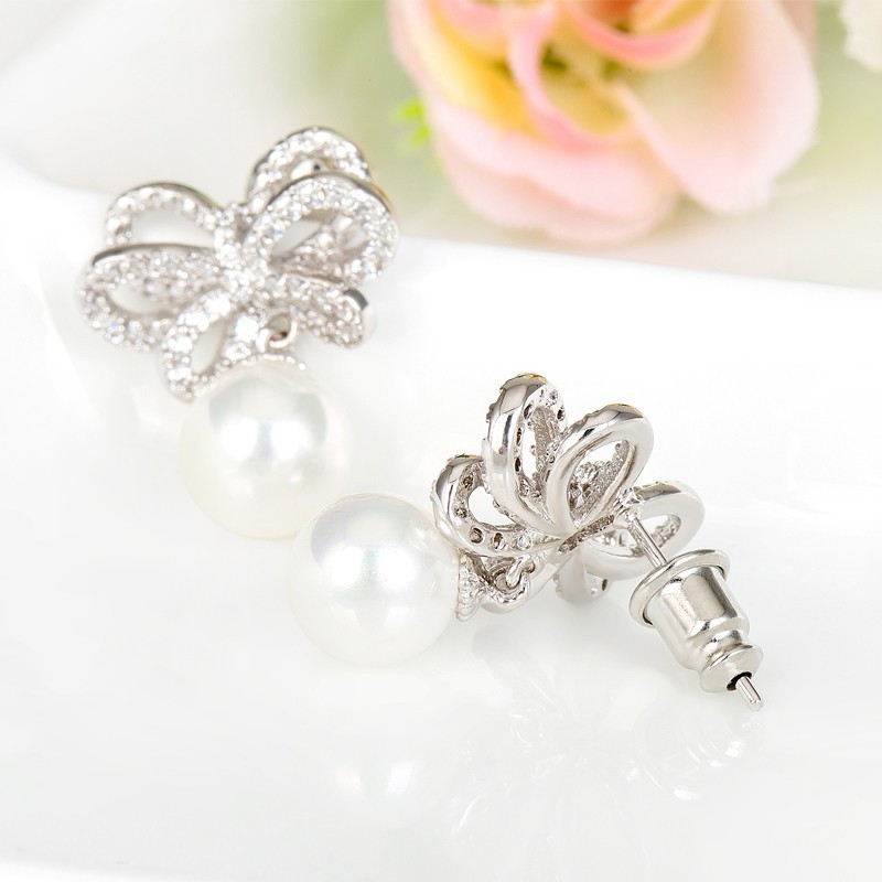 Le Parti de mariée de luxe de Teemi gros New Women lumineux CZ Micro Pave Réglage Avec Perle High End Stud Bow
