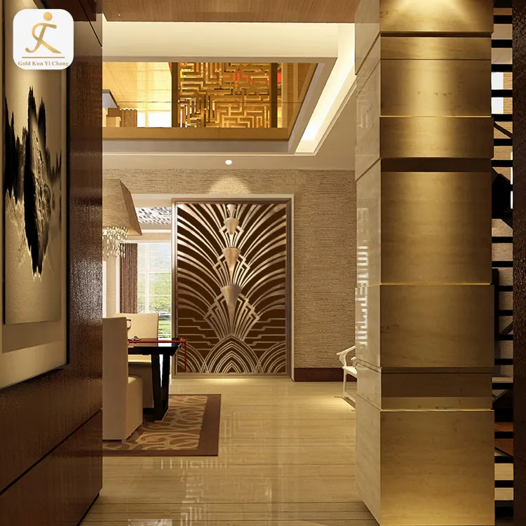 스테인레스 스틸 열대 스타일 중공 건축 3d 질감 장식 패턴 벽 보드 호텔 3d 실내 금속 벽 패널