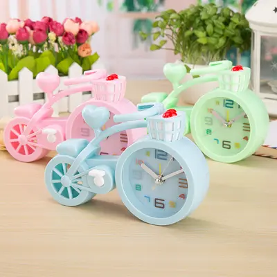 (Promotion Gifts) Plastic Kids Bike Digital Clock Desk Cartoon Bicycle Alarm Clock for Student