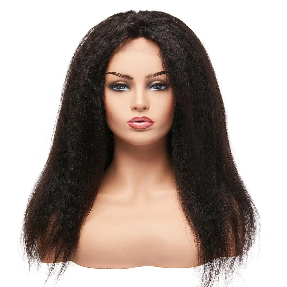 28 Inch Preplucked Illusion Remy Italian Yaki Kinky Straight Human Hair Frontal Super Fine Lace Wig