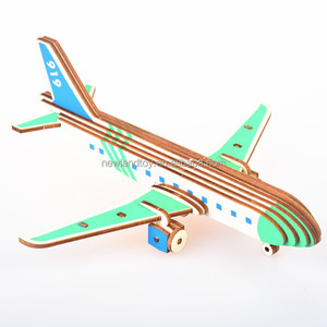 Mainan edukasi dini pabrikan mainan kayu kreatif 3D kustom hadiah untuk anak-anak mainan puzzle pesawat kayu 3D - Product Image 2