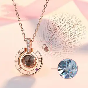 2021 New Arrival Silver Rose Gold Silver Women Projection Necklace 100 Languages I Love You Necklace