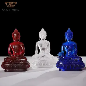 גביש זכוכית Liuli הסיני שלוש יקר Triratna הבודהות פסלי סיטונאי