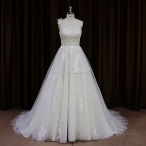 XF527 mode une épaule A-ligne dentelle applique robe de mariage pour nuptiale