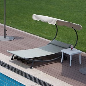 <span class=keywords><strong>Tumbona</strong></span> de playa al aire libre Muebles de exterior Chaise Lounge <span class=keywords><strong>Hamaca</strong></span> Cama con parasol y ruedas - Product Image 4