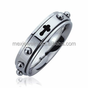 6MMステンレス鋼の結婚指輪リングクロス刻印ロザリオスピナー祈りリング - Product Image 3