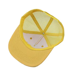 5 panel Yellow flat bill Snapback Trucker Cap Mesh hat