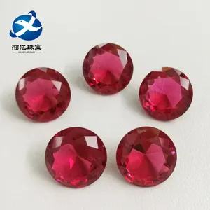 Verre synthétique en diamant, coupe rond et brillant, 12mm, vente en gros, rouge rubis