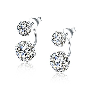 DUOYING Eleganti orecchini a lobo in argento sterling 925 con zirconi cubici rotondi, <span class=keywords><strong>gioielli</strong></span> scintillanti minimalisti per donne, ragazze, matrimoni - Product Image 1
