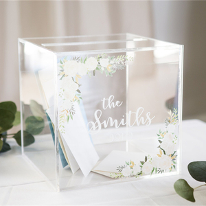 Lớn Cá Nhân Rõ Ràng <span class=keywords><strong>Acrylic</strong></span> Hộp Thẻ Đám Cưới Với Thiết Kế Hoa Tên Ngày Cưới - Product Image 3