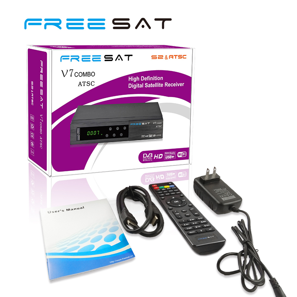 Freesat Marcas V7 Combo DVB-S2 1080 P HD Digital Satélite Receptor ATSC Norteamericano IPTV Smart TV Caja
