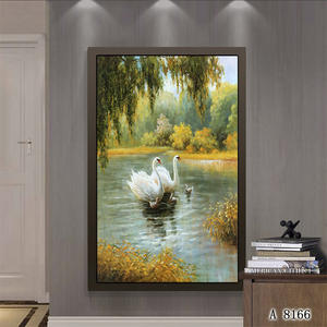 Импрессионистское животное холст льняной осенний пейзаж озеро масляная живопись Лебедь - Product Image 6